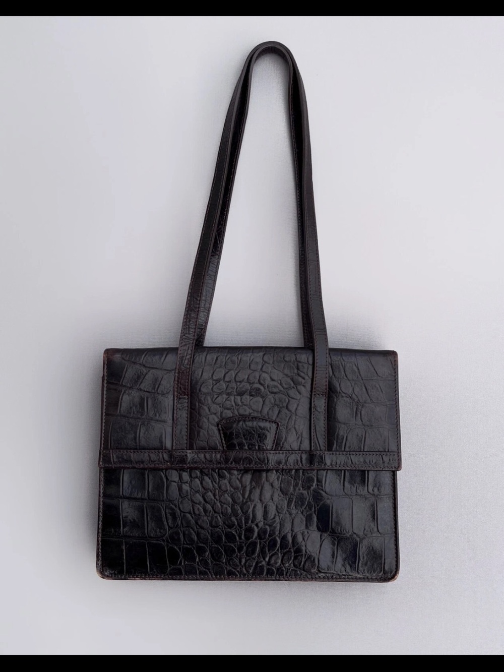 Mulberry Croc-Embossed Leather Shoulder Bag in Dark Brown